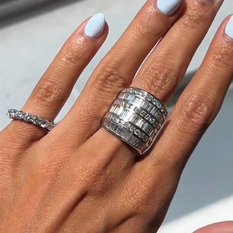 3ctw round and rectangular fashion row inlay ring