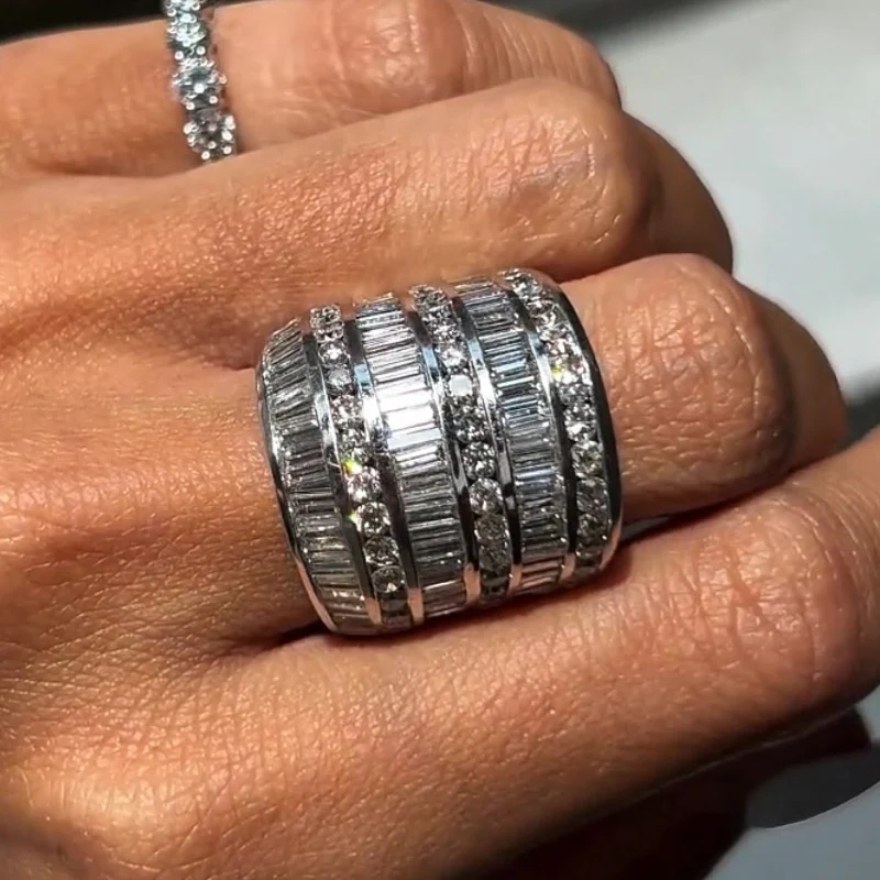 3ctw round and rectangular fashion row inlay ring