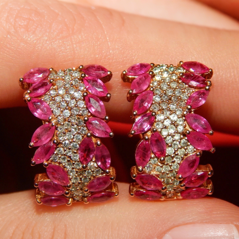 4ct Round Cut Ruby and White Sapphire Hoop Earrings 