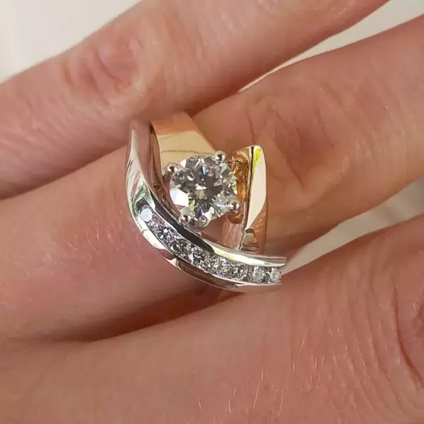 2.1ctw Round Cut White Sapphire Two Tone Ring