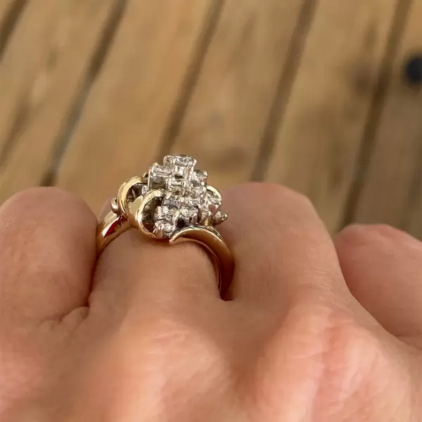 Vintage 5ctw Round Cut White Sapphire Cluster Ring