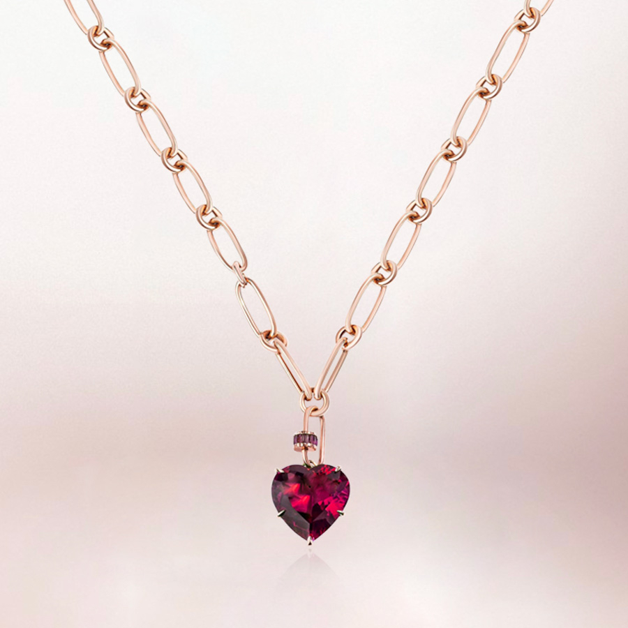 15ct Heart Cut Ruby/Aquamarine Chain Link Statement Necklace