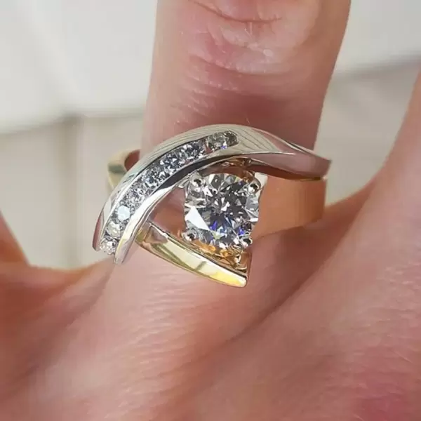 2.1ctw Round Cut White Sapphire Two Tone Ring