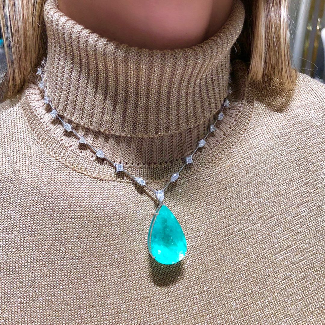 Multi-cut Chain 14ct Pear Cut Paraíba Tourmaline Necklace