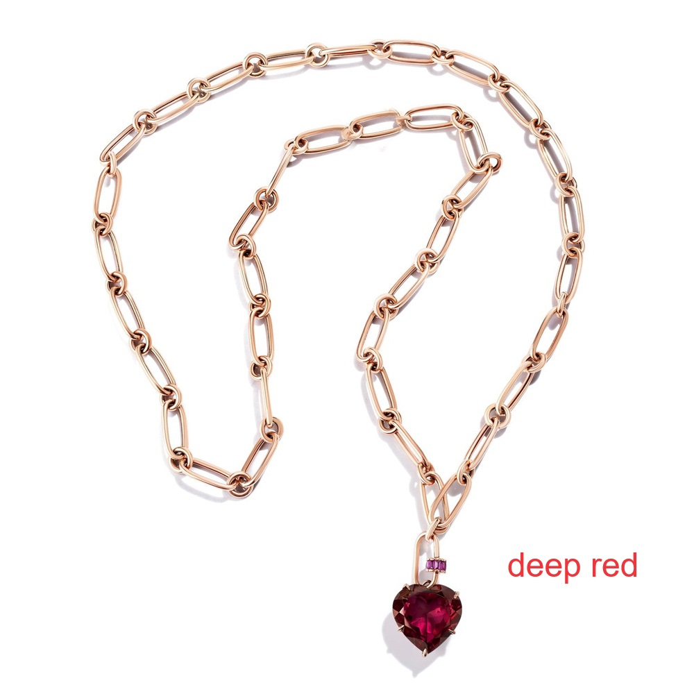 15ct Heart Cut Ruby/Aquamarine Chain Link Statement Necklace