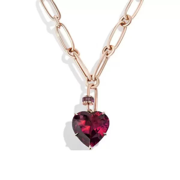 15ct Heart Cut Ruby/Aquamarine Chain Link Statement Necklace