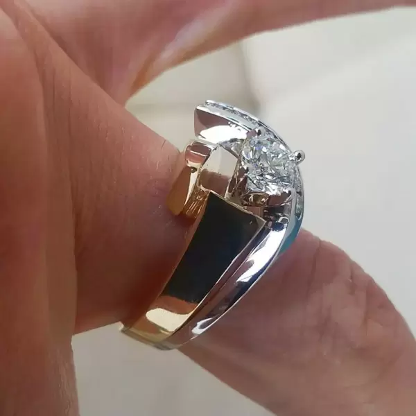 2.1ctw Round Cut White Sapphire Two Tone Ring