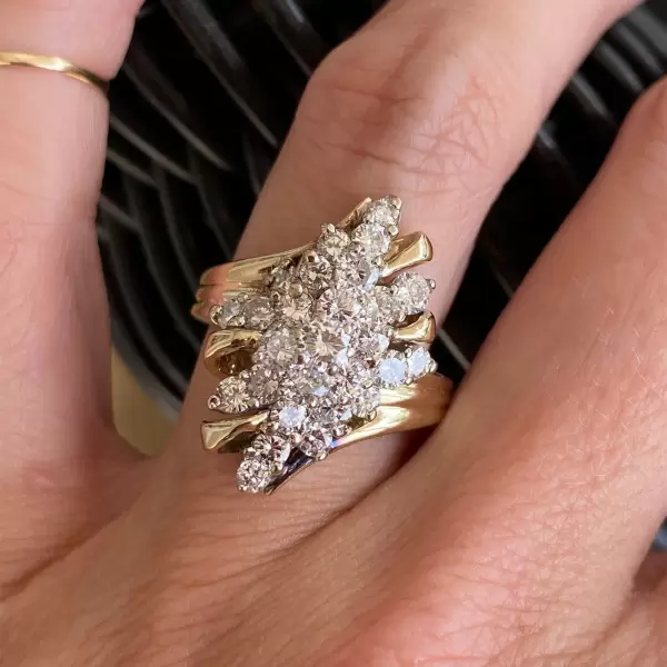 Vintage 5ctw Round Cut White Sapphire Cluster Ring