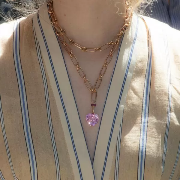 15ct Heart Cut Ruby/Aquamarine Chain Link Statement Necklace