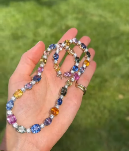 Rainbow Sapphire Tennis Necklace