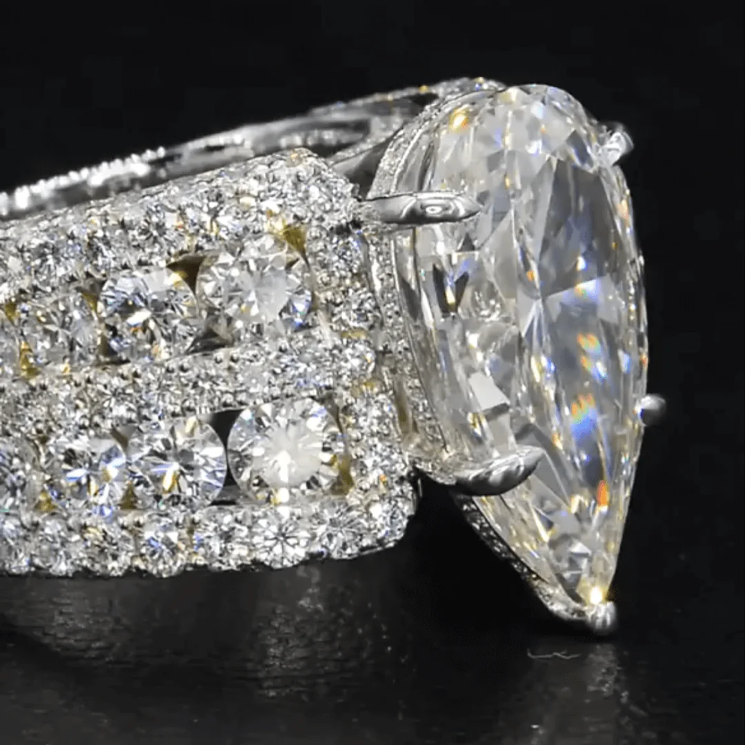 6ct handmade pear-shaped vintage-style sterling silver ring