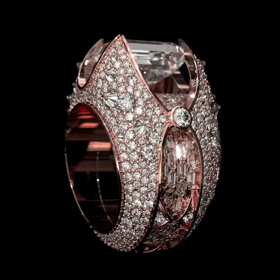 10ctw Emerald Cut Pave Setting Dual Wear Stacking Ring