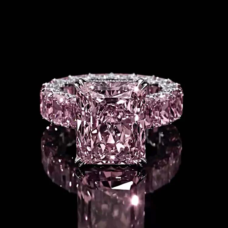 Luxury 3.6ct Emerald Cut Pink Sapphire Engagement Ring