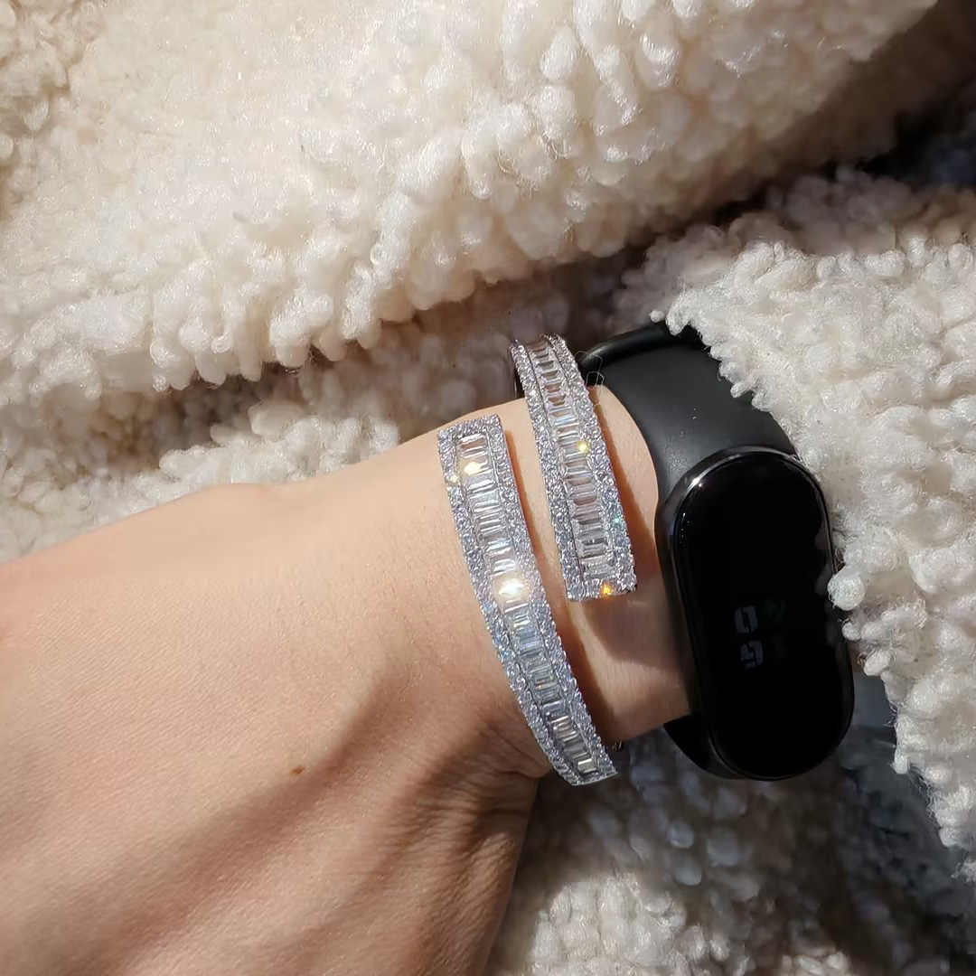 Blissstash 7ctw Baguette Cut White Sapphire Bypass Bangle