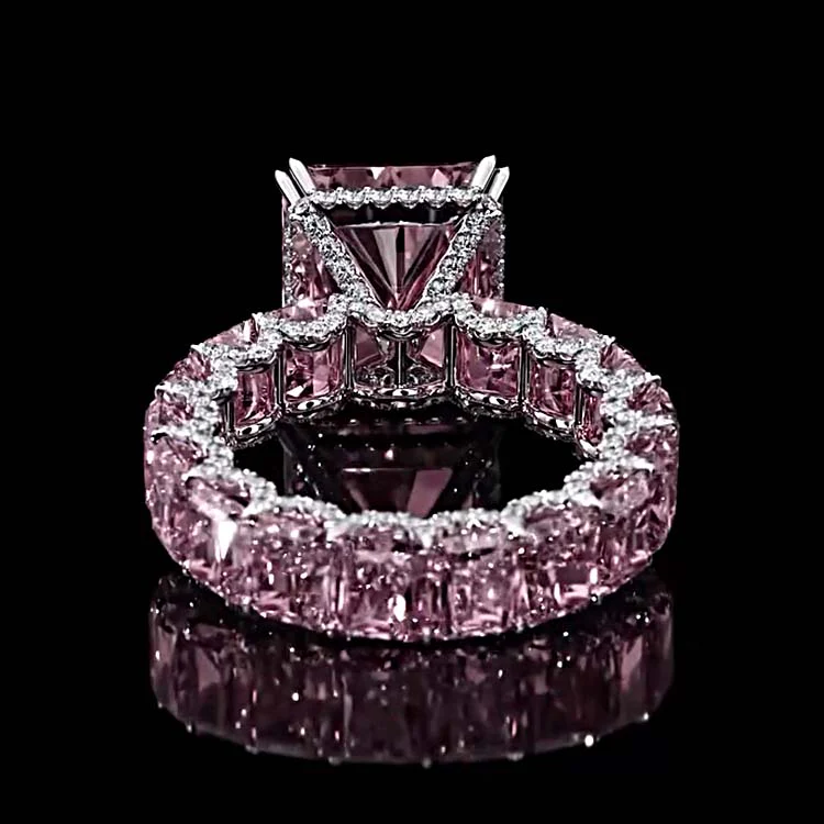 Luxury 3.6ct Emerald Cut Pink Sapphire Engagement Ring