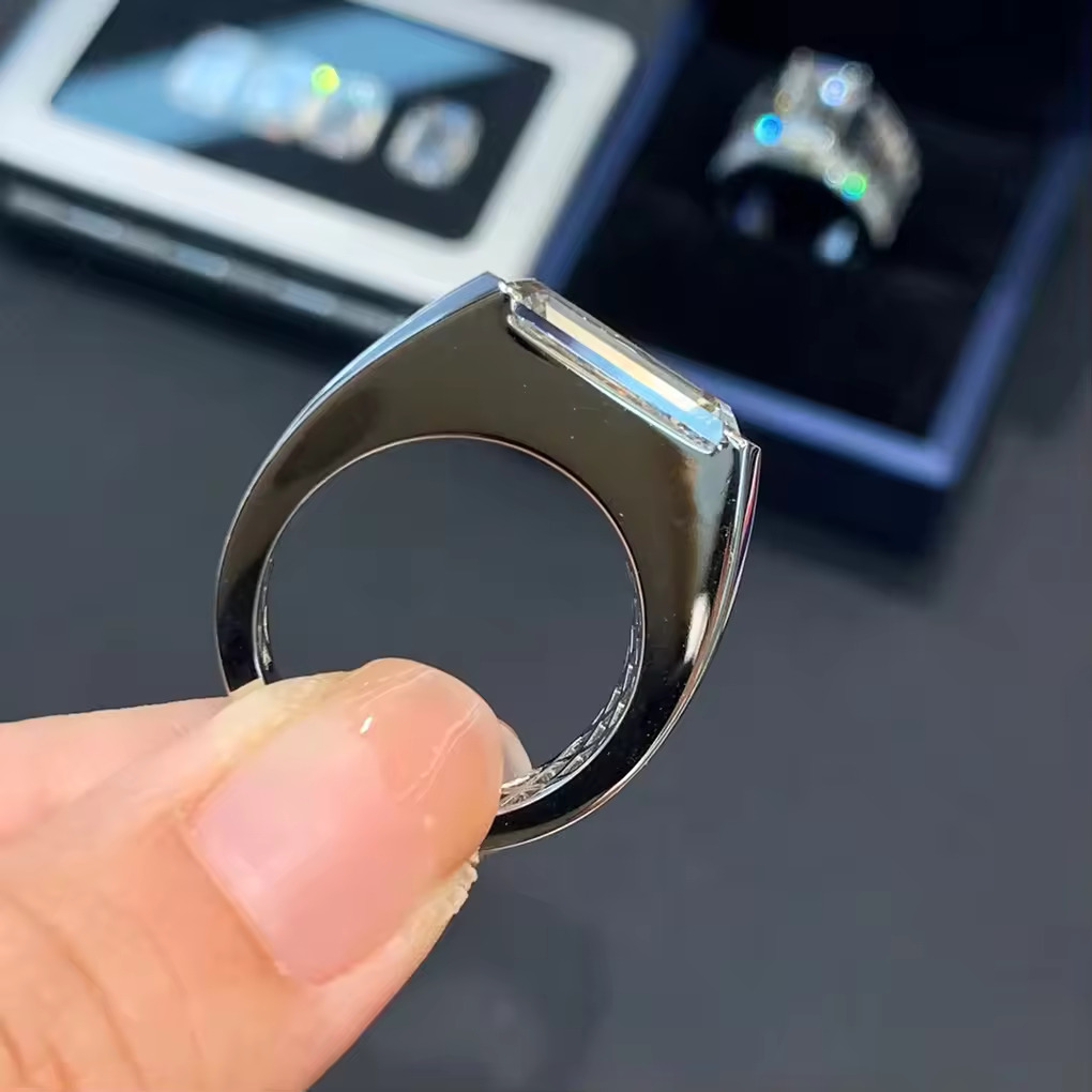 [Copy]Men's Solid 925 Sterling Silver Iced Hip Hop Baguette  Pinky Cross Ring