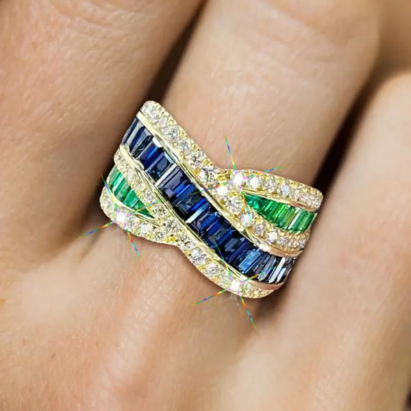 Luxury 4.2ct Emerald Cut Emerald Sapphire Ring