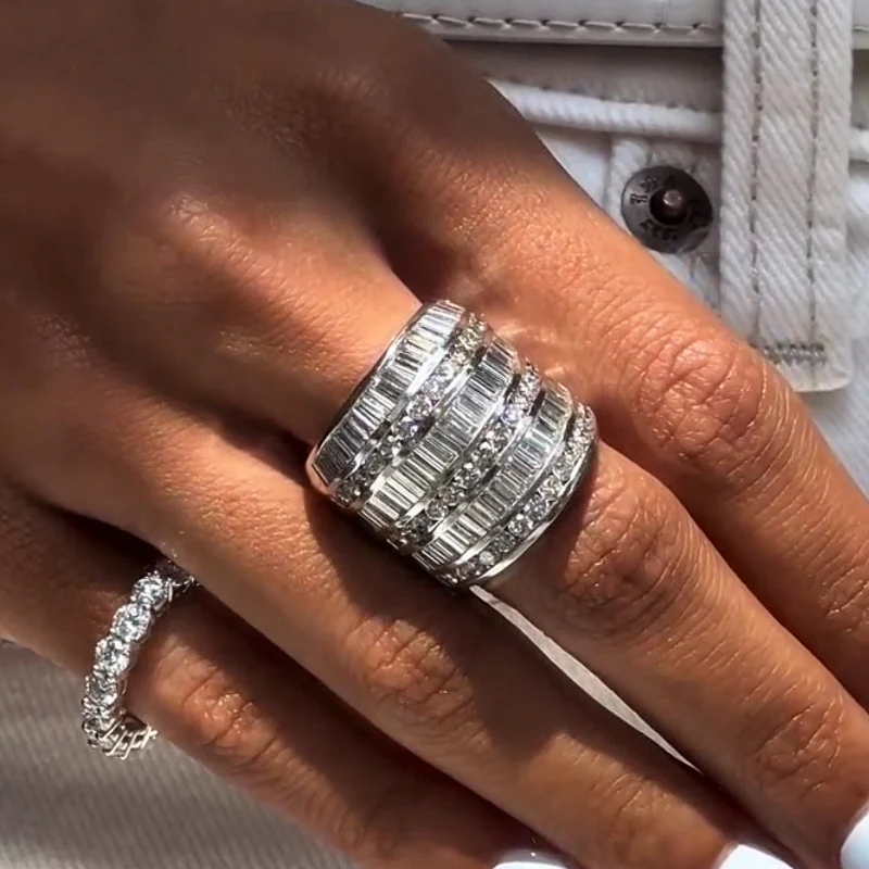 3ctw round and rectangular fashion row inlay ring