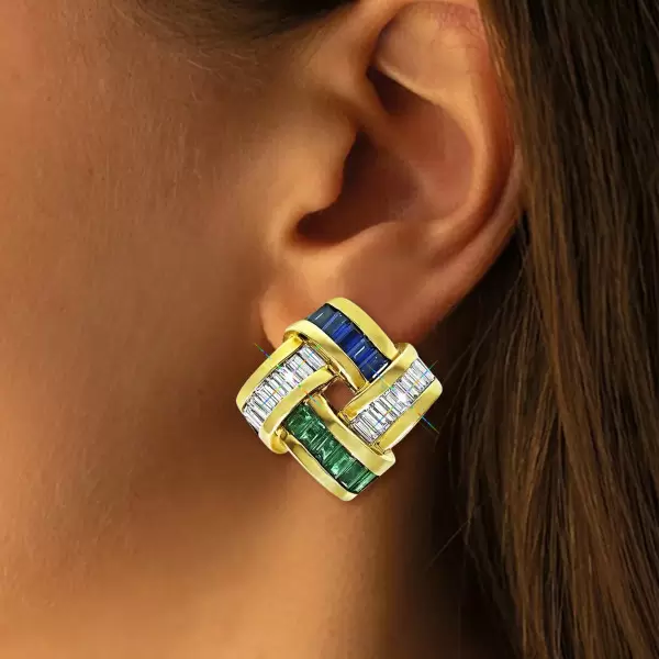 Luxury 3.6ct Emerald Cut Emerald Sapphire Earrings
