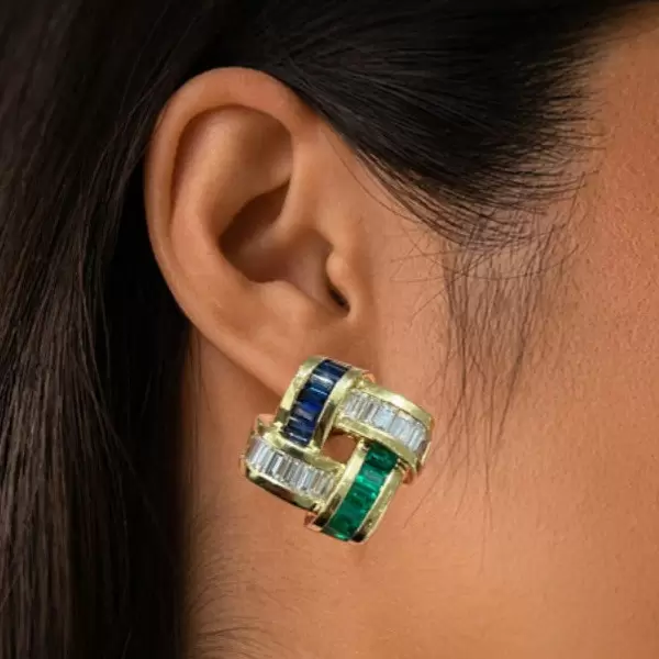 Luxury 3.6ct Emerald Cut Emerald Sapphire Earrings