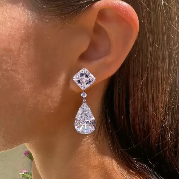 Luxury 4.2ct Princess & Pear Cut White Sapphire Drop Earrings