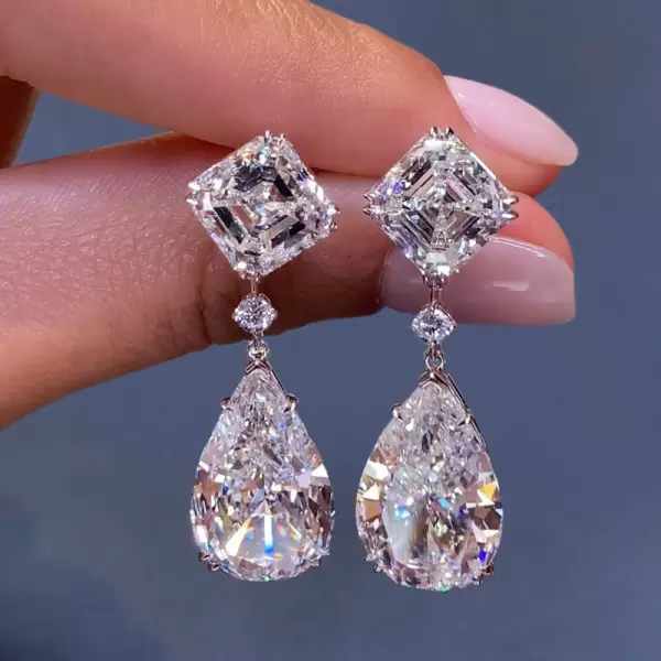 Luxury 4.2ct Princess & Pear Cut White Sapphire Drop Earrings