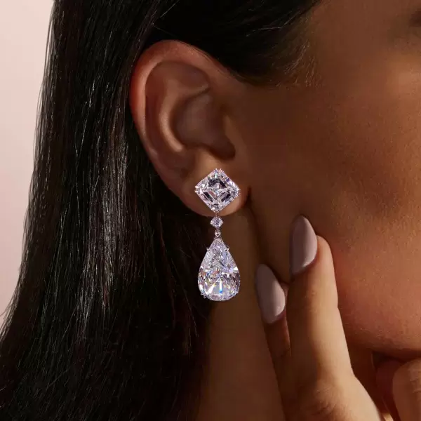 Luxury 4.2ct Princess & Pear Cut White Sapphire Drop Earrings