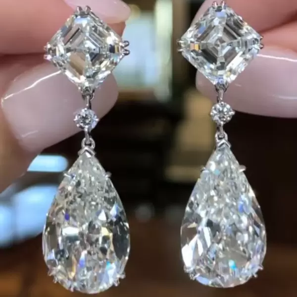 Luxury 4.2ct Princess & Pear Cut White Sapphire Drop Earrings