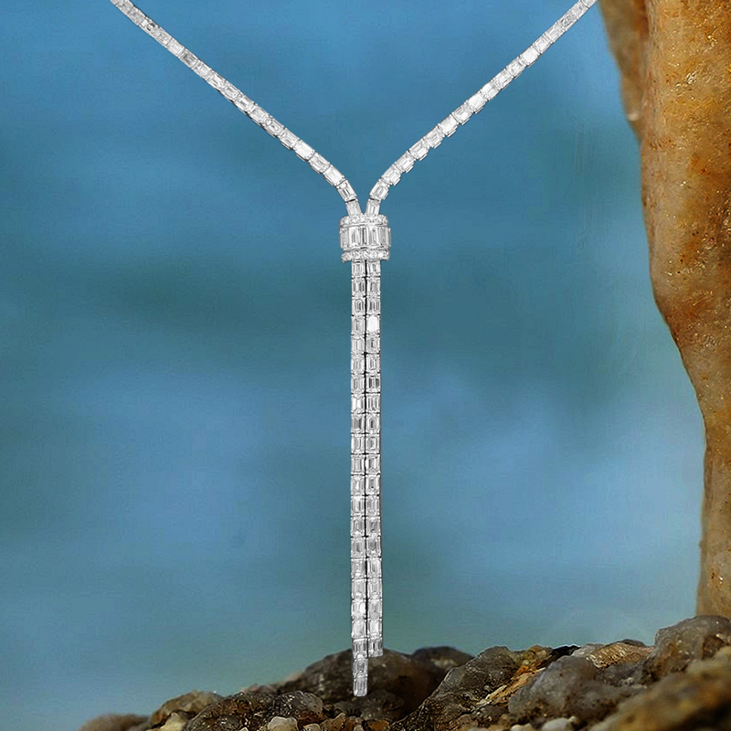 36ctw Emerald Cut White Sapphire Bolo Statement Necklace