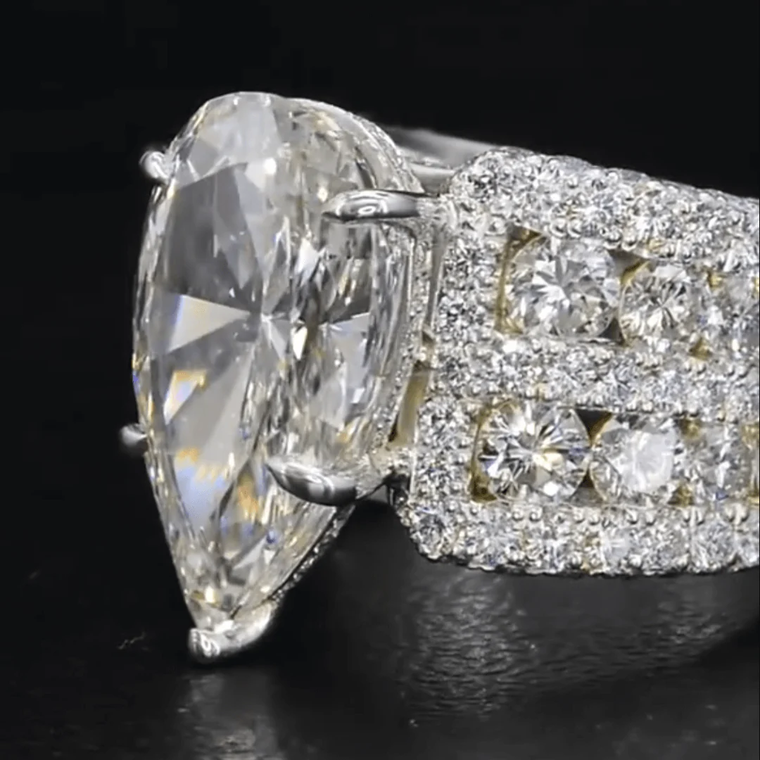 6ct handmade pear-shaped vintage-style sterling silver ring