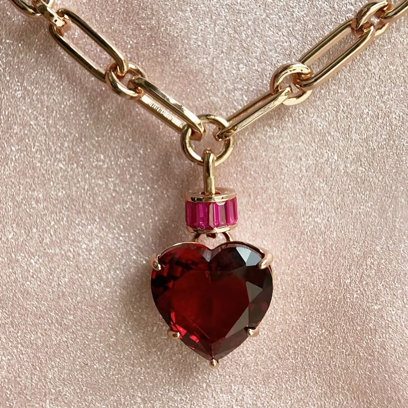 15ct Heart Cut Ruby/Aquamarine Chain Link Statement Necklace