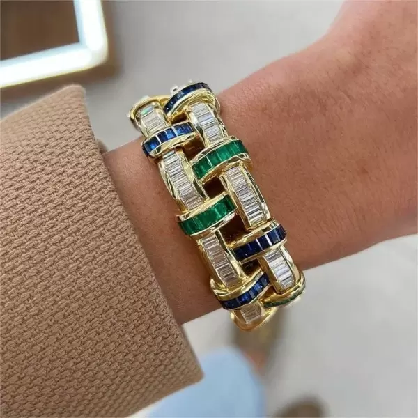 Art Deco 26.3ct Emerald Cut Multicolor Gemstone Bracelet