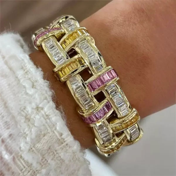 Art Deco 26.3ct Emerald Cut Multicolor Gemstone Bracelet