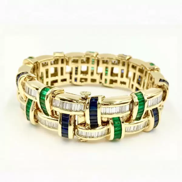 Art Deco 26.3ct Emerald Cut Multicolor Gemstone Bracelet