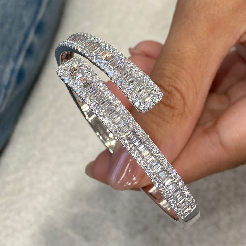 Blissstash 7ctw Baguette Cut White Sapphire Bypass Bangle