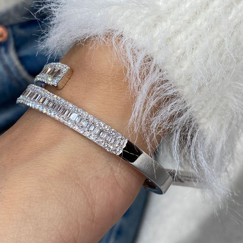 Blissstash 7ctw Baguette Cut White Sapphire Bypass Bangle