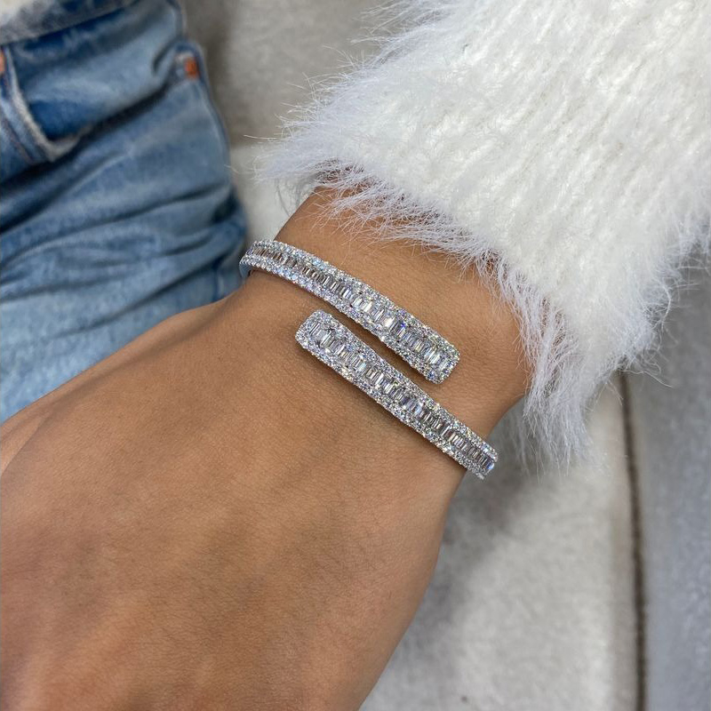 Blissstash 7ctw Baguette Cut White Sapphire Bypass Bangle