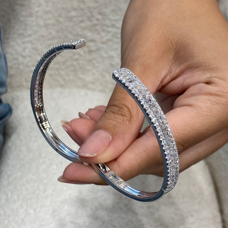 Blissstash 7ctw Baguette Cut White Sapphire Bypass Bangle