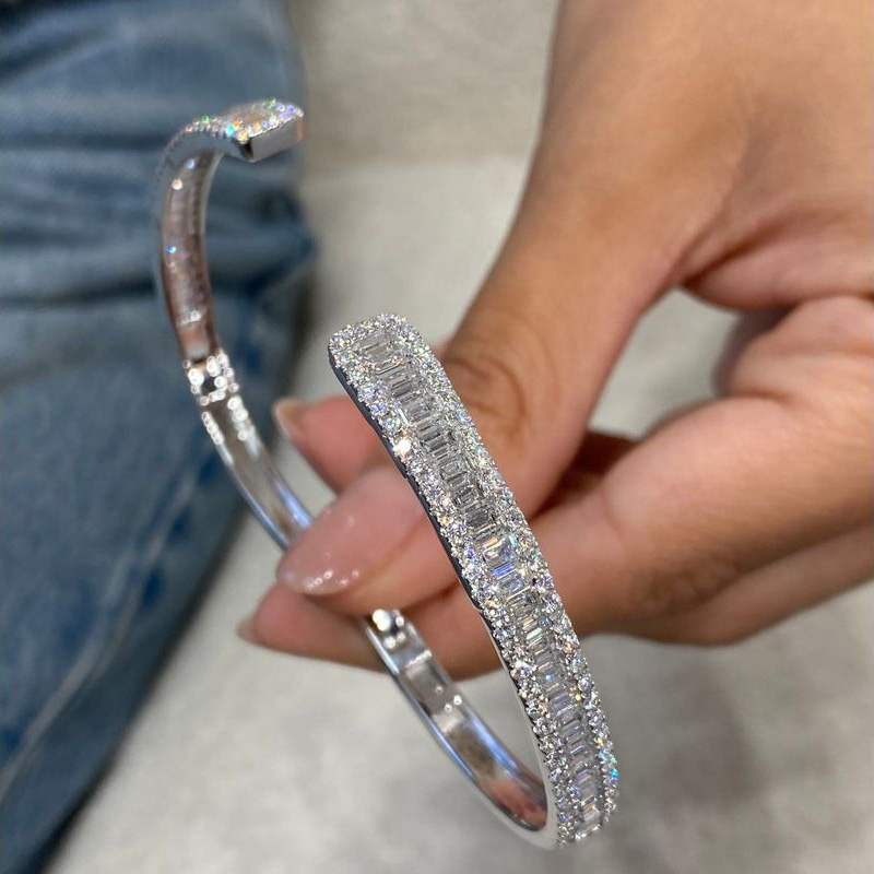 Blissstash 7ctw Baguette Cut White Sapphire Bypass Bangle