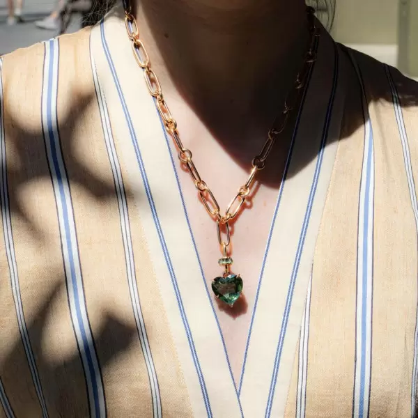 15ct Heart Cut Ruby/Aquamarine Chain Link Statement Necklace