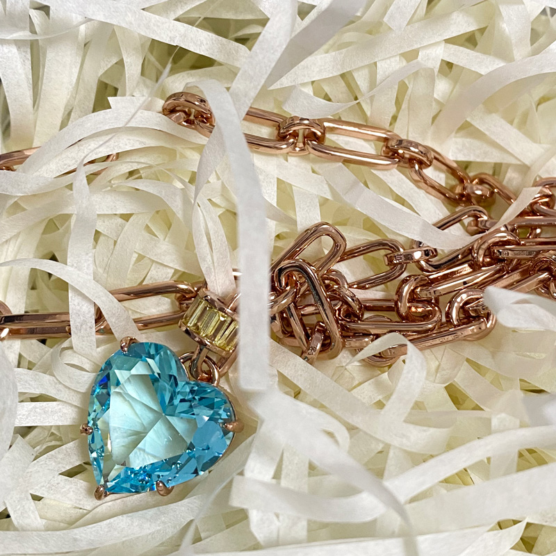 15ct Heart Cut Ruby/Aquamarine Chain Link Statement Necklace