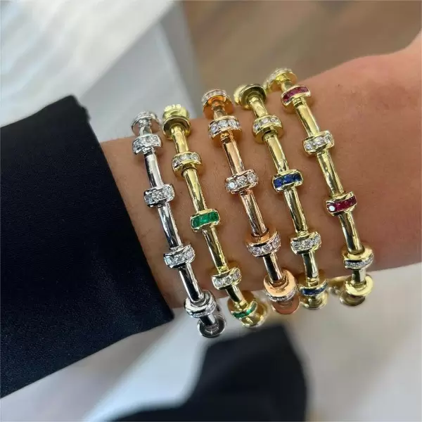 Round Cut Multicolor Art Deco Bangle Bracelet