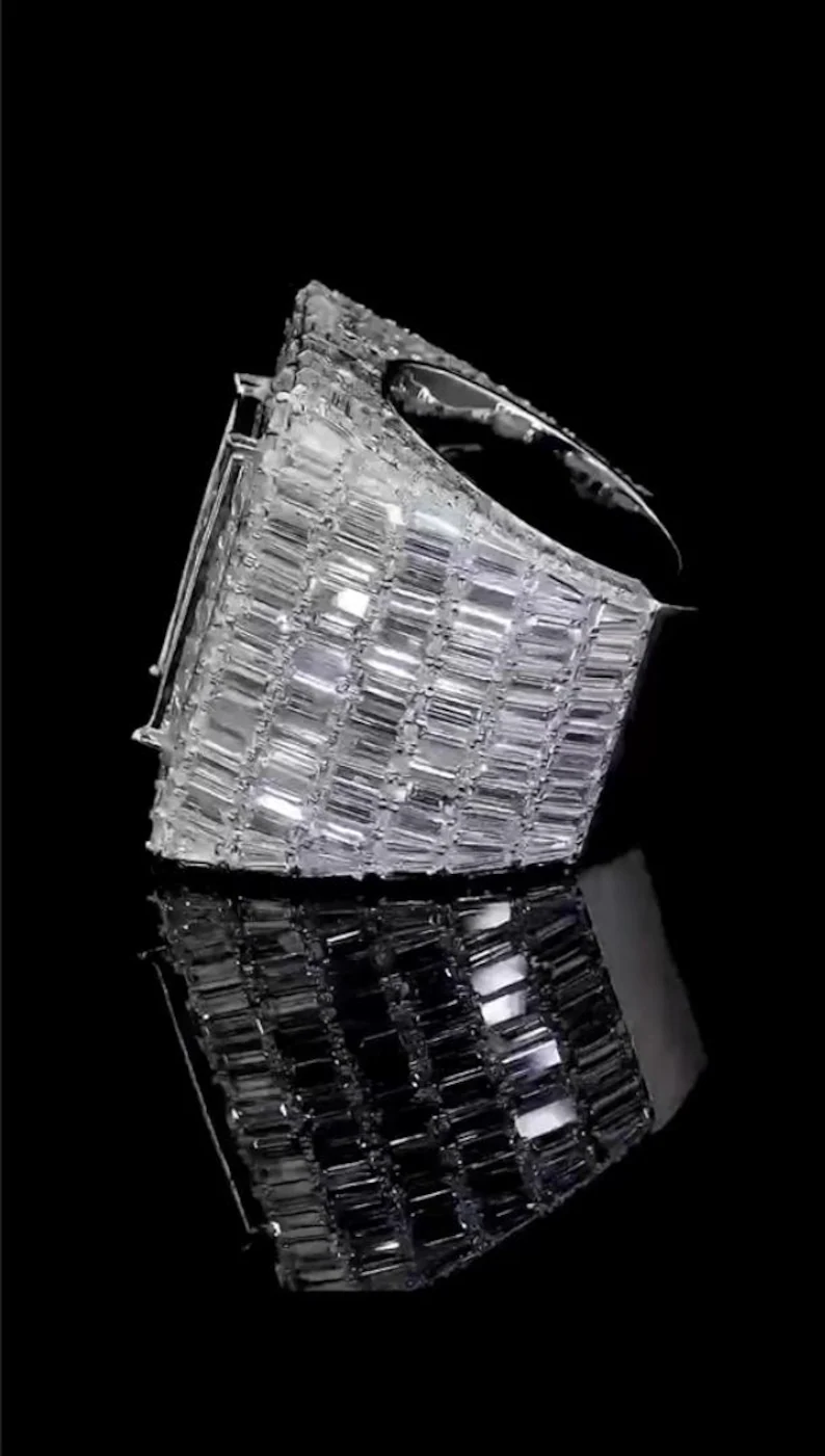 22ctw Princess & Emerald Cut White Sapphire Luxury Handmade Men's Ring