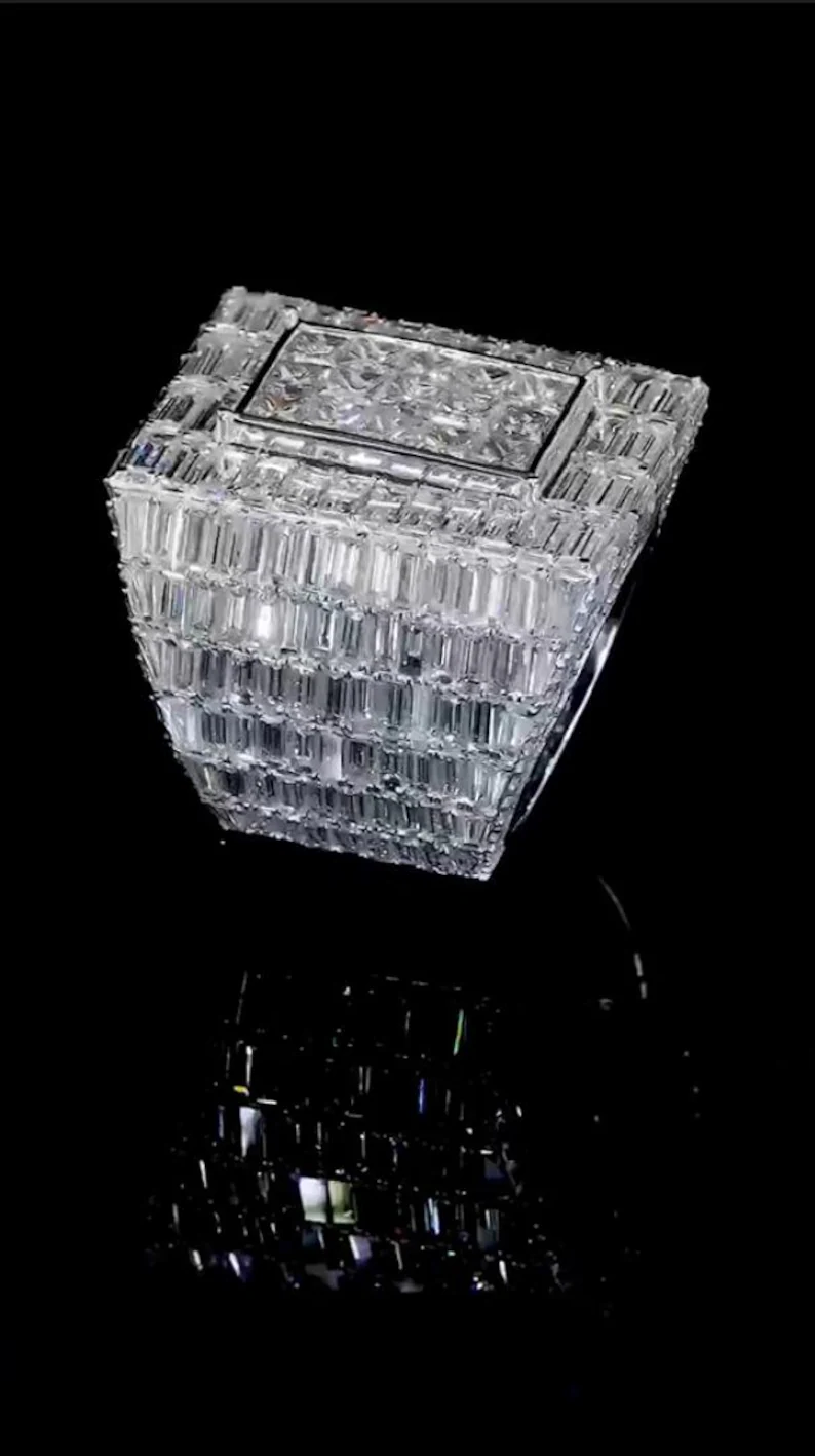 22ctw Princess & Emerald Cut White Sapphire Luxury Handmade Men's Ring