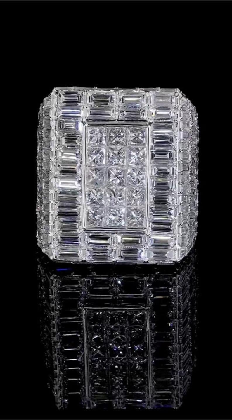 22ctw Princess & Emerald Cut White Sapphire Luxury Handmade Men's Ring