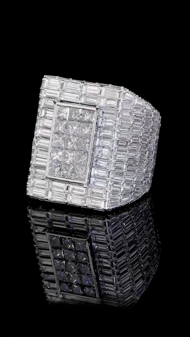 22ctw Princess & Emerald Cut White Sapphire Luxury Handmade Men's Ring