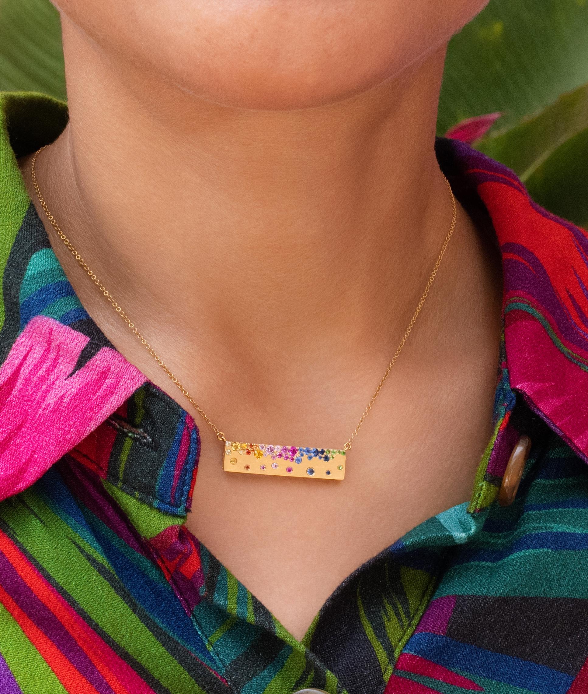 Scattered Rainbow Sapphire Bar Necklace