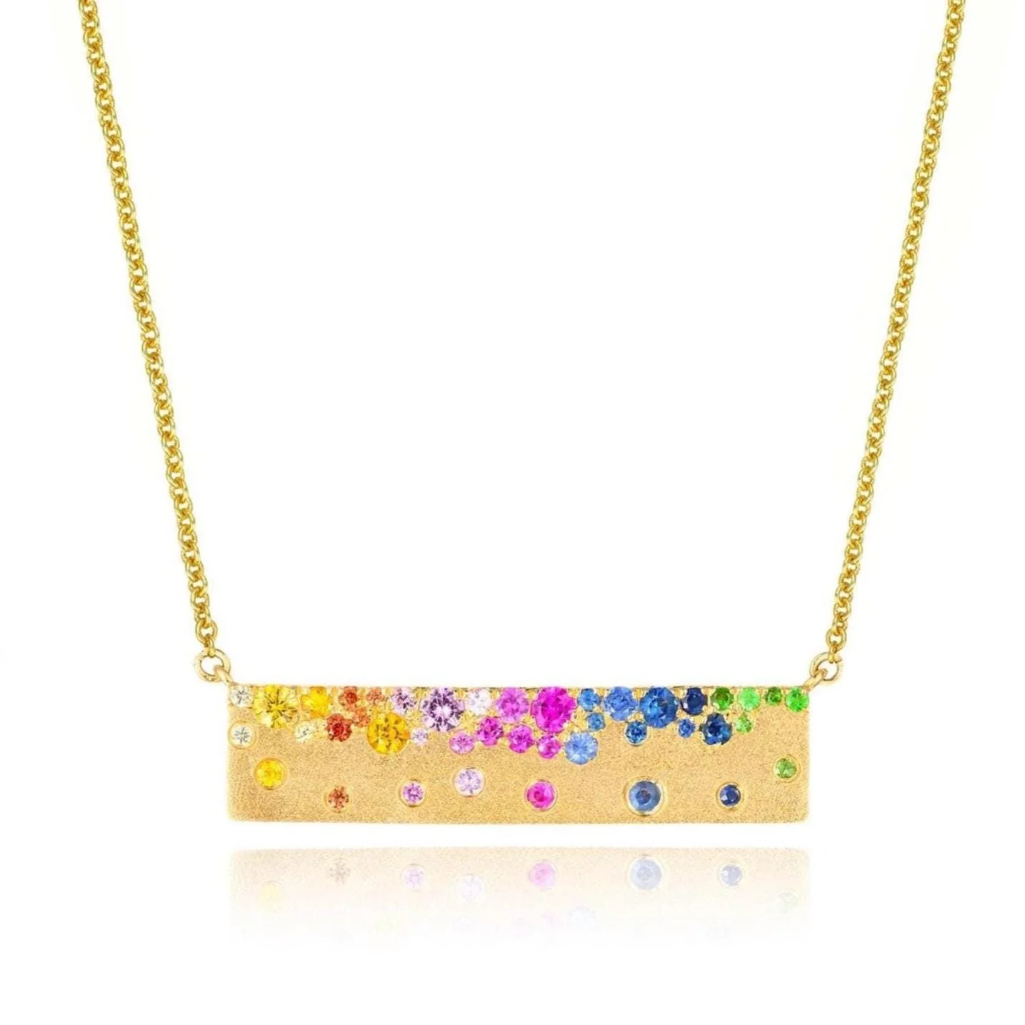 Scattered Rainbow Sapphire Bar Necklace