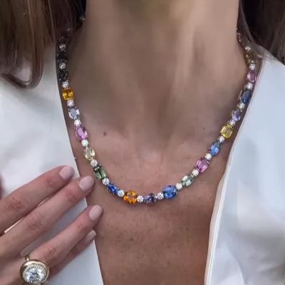 Rainbow Sapphire Tennis Necklace