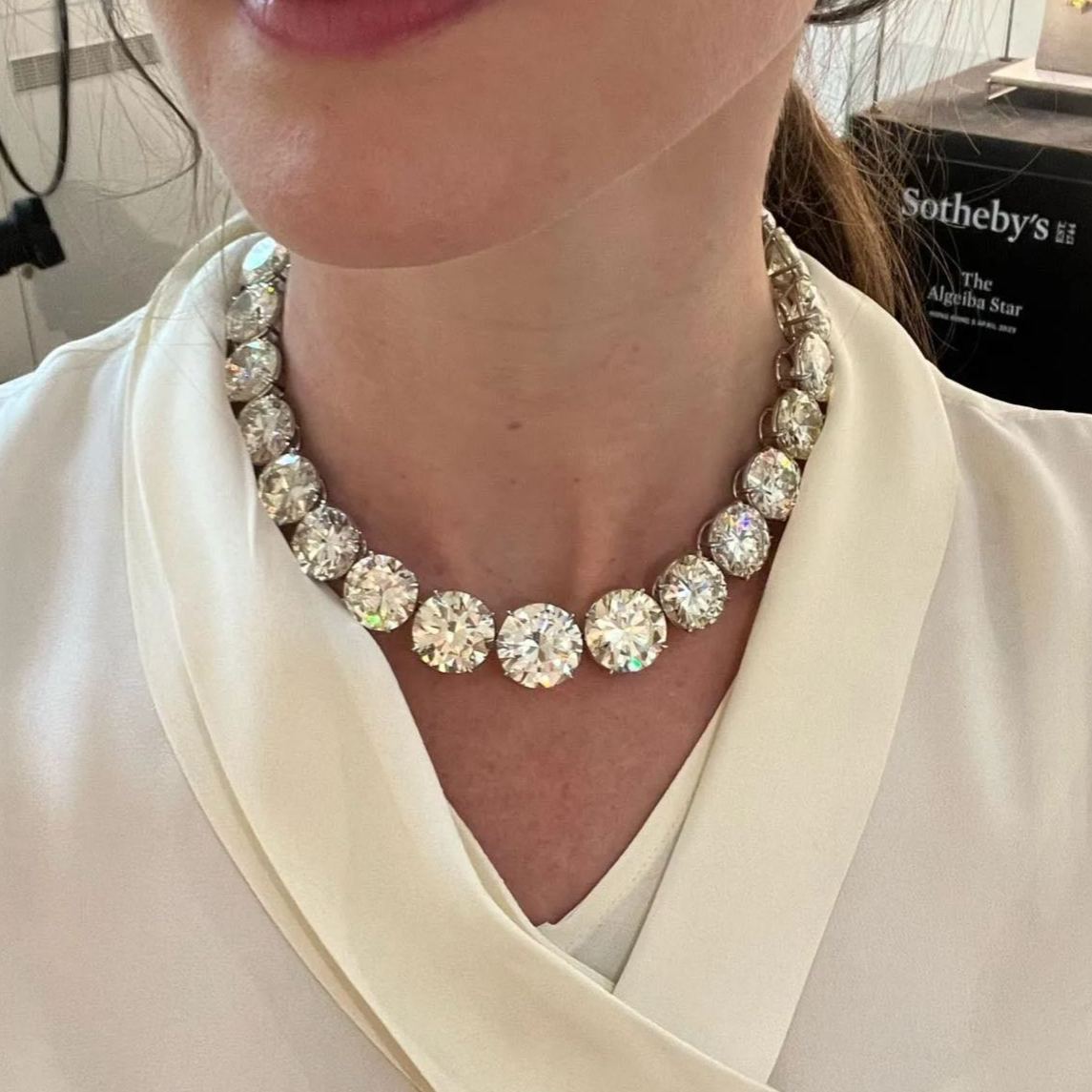 Large carat bright cut diamond necklace with large diamonds